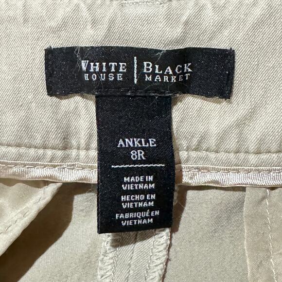 WHBM SZ 8R Ankle Pants Stretch Pockets Zip-Fly Flat Front Mid-Rise Beige - Picture 7 of 10